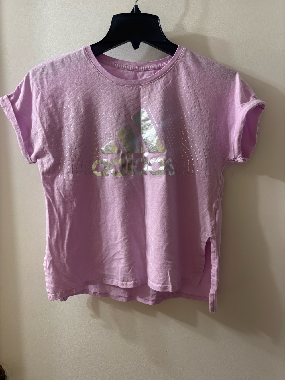 Adidas Girls Pink Metallic Logo Short Sleeve Tee